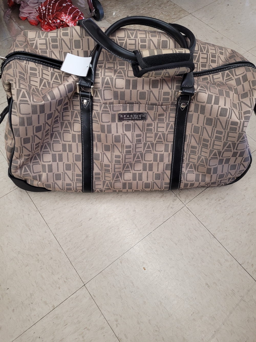 Reaction Kenneth Cole Beige Taupe Logo Duffel Carry on with Black Trim